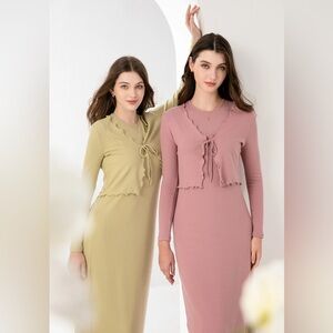 Ruffle maxi dress with cardigan set